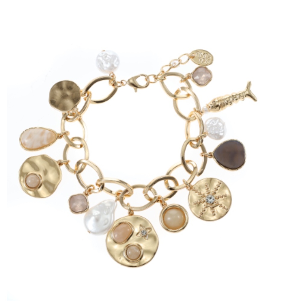 ☀️ Free People Boho Beach Vibe Gold Charm Bracelet 🐚